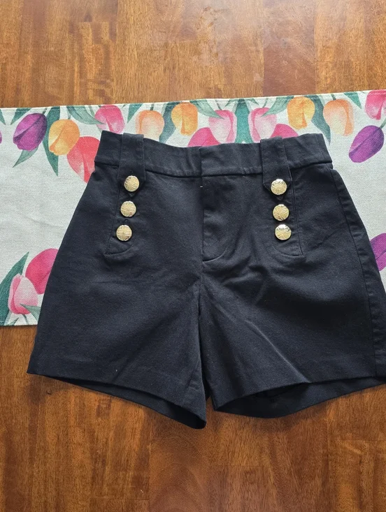 Lilly Pulitzer Black High-Waist Shorts with Gold Buttons - Picture 2 of 7